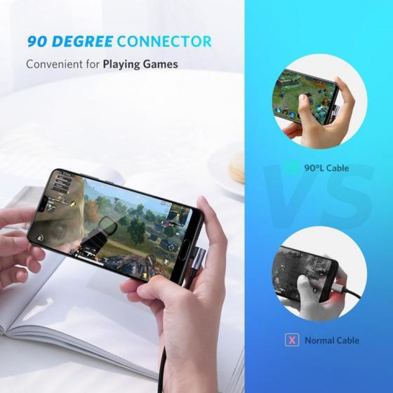 UGREEN USB-C - USB-C kulmakaapeli QC 3.0 PD 3A 60W 1 m musta