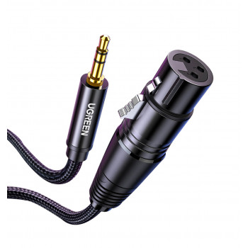 UGREEN AV182 XLR-uros - 3,5 mm TRS-uros -audiokaapeli 1 m musta