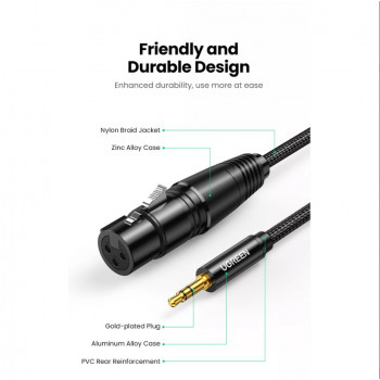 UGREEN AV182 XLR-uros - 3,5 mm TRS-uros -audiokaapeli 1 m musta