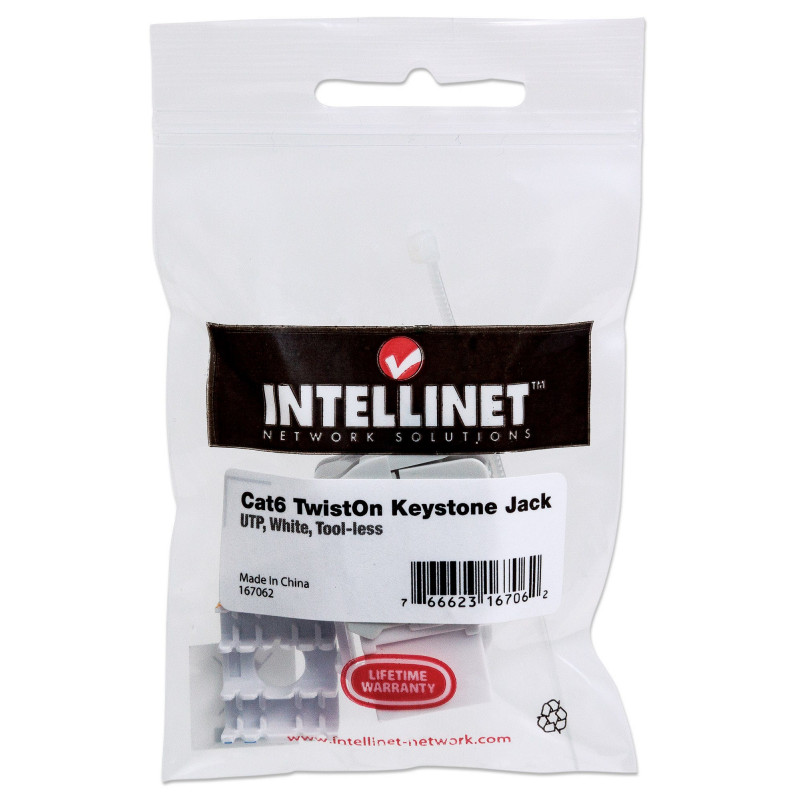 Intellinet 167062 Cat6 UTP -keystone-liitin, työkaluton, valkoinen