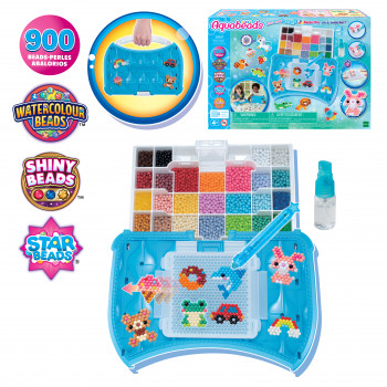EPOCH Aquabeads Craft Studio -aloituspaketti – yli 800 vesiaktivoituvaa helmeä 12 värissä, uudelleenkäytettävä asettelualusta, helmikynä ja suihkutin, ilman lämpöä tai liimaa, luova helmityösetti yli 4-vuotiaille lapsille