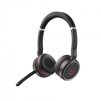 Jabra Evolve 75 MS stereo langaton kuulokemikrofoni aktiivisella kohinanvaimennuksella, Microsoft Teams -sertifioitu, dual-Bluetooth-yhteys, Busylight, on-ear, musta