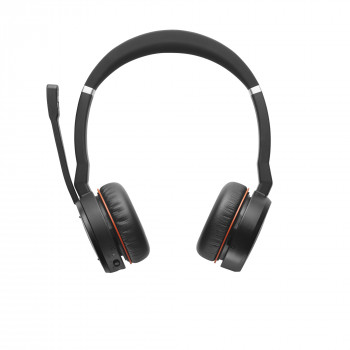 Jabra Evolve 75 MS stereo langaton kuulokemikrofoni aktiivisella kohinanvaimennuksella, Microsoft Teams -sertifioitu, dual-Bluetooth-yhteys, Busylight, on-ear, musta