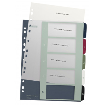 Leitz rekisteri 1235 Style DIN A4 1-5 polypropyleeni monivärinen 5 erittäin leveää välilehteä, PC-tulostettava 1235-00-00