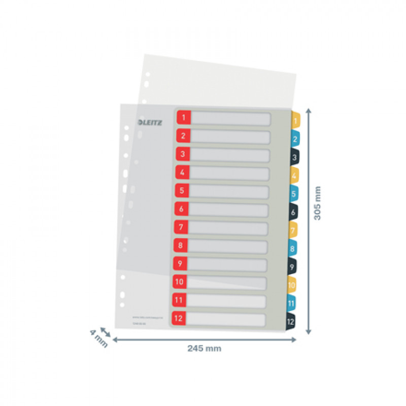 Leitz Cosy A4 painettu rekisterisarja, 1-12, PP, monivärinen 12480000