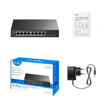 Cudy GS108ES2 8-porttinen Gigabit Ethernet -kytkin ja 2 SFP-uplink-porttia