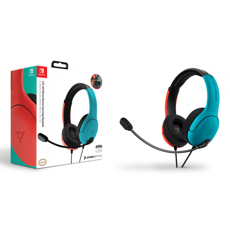 PDP Gaming LVL40 langallinen stereo-pelikuuloke Nintendo Switchille, sininen/punainen
