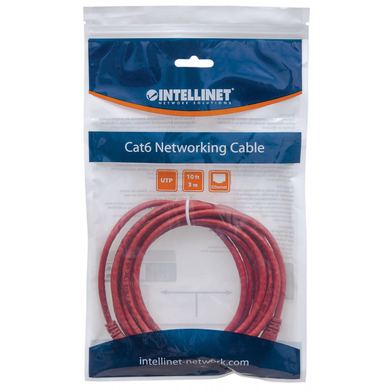 Intellinet Cat6 UTP -verkkokaapeli, 2x RJ45, valettu, 7,5 m, punainen (342193)