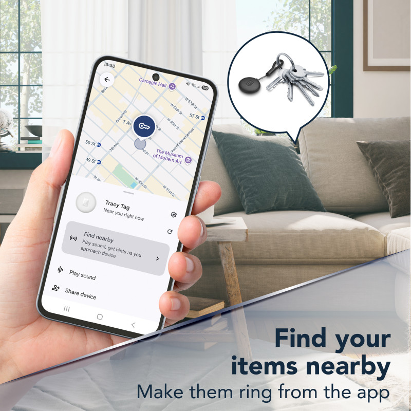 Cellularline Tracy Tag Bluetooth-seurantalaite Androidille, valkoinen 61290