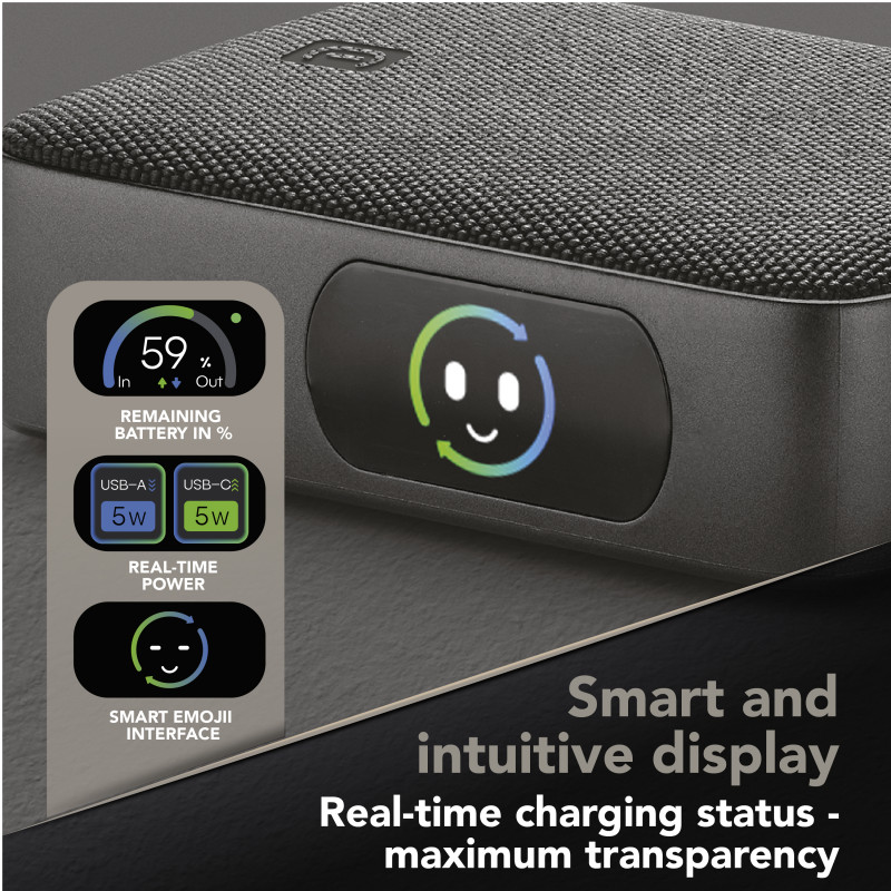 Cellularline Powerview IQ varavirtalähde 10000 mAh, 45 W, USB-C / USB-A, IQ-näyttö 61435