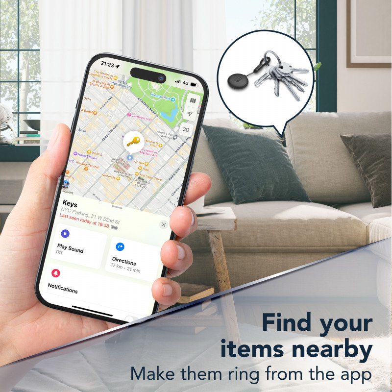 Cellularline TRACY TAG Bluetooth-paikannin Apple Find My -tukeen, musta 60994
