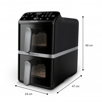 Philips Ovi Stacked Dual Basket 4000 kuumailmafriteerauskeitin 9L 2700W musta & hopea NA461/00