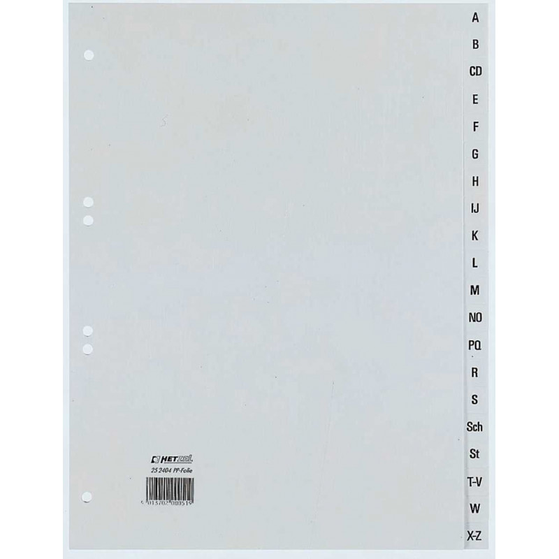 REXEL HETZEL A4 A-Z rekisteri, 20 välilehteä, polypropeeni, harmaa, 80-80-80 mm rei'itys 25240481