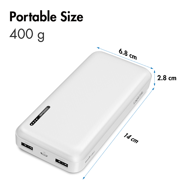 LogiLink PA0323W varavirtalähde 20000 mAh valkoinen - 2x USB-A, 1x USB-C, 20W PD