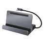 LogiLink UA0408 USB-C-telakka tablettitelineellä, HDMI 4K@60Hz, 100W PD, Gigabit Ethernet, hopea