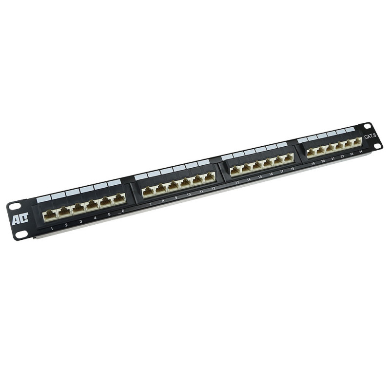 ACT 24-porttinen CAT6 UTP 45° kulma patch-paneeli, 1U, musta (PP1013)