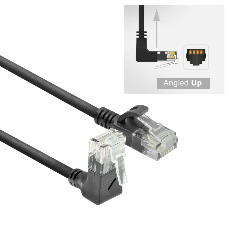 ACT DC4901 1 m CAT6A U/UTP LSZH Slimline -verkkokaapeli, musta, RJ45 90° kulma suoraan