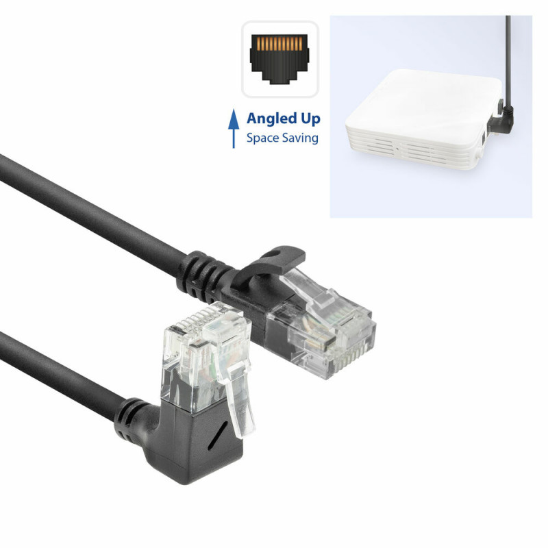 ACT DC4901 1 m CAT6A U/UTP LSZH Slimline -verkkokaapeli, musta, RJ45 90° kulma suoraan