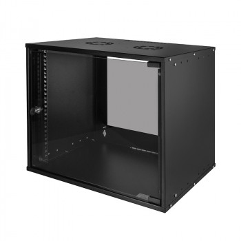 LogiLink 19 tuuman seinäkotelo ECO 9U, 550 mm syvyys, lasiovi, musta RAL 9005, esikoottu W09C55B