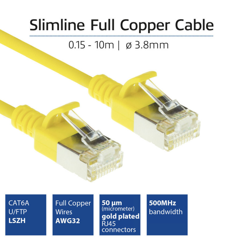 ACT DC7830 keltainen 0,15 m LSZH U/FTP CAT6A datacenter slimline patch-kaapeli snagless RJ45