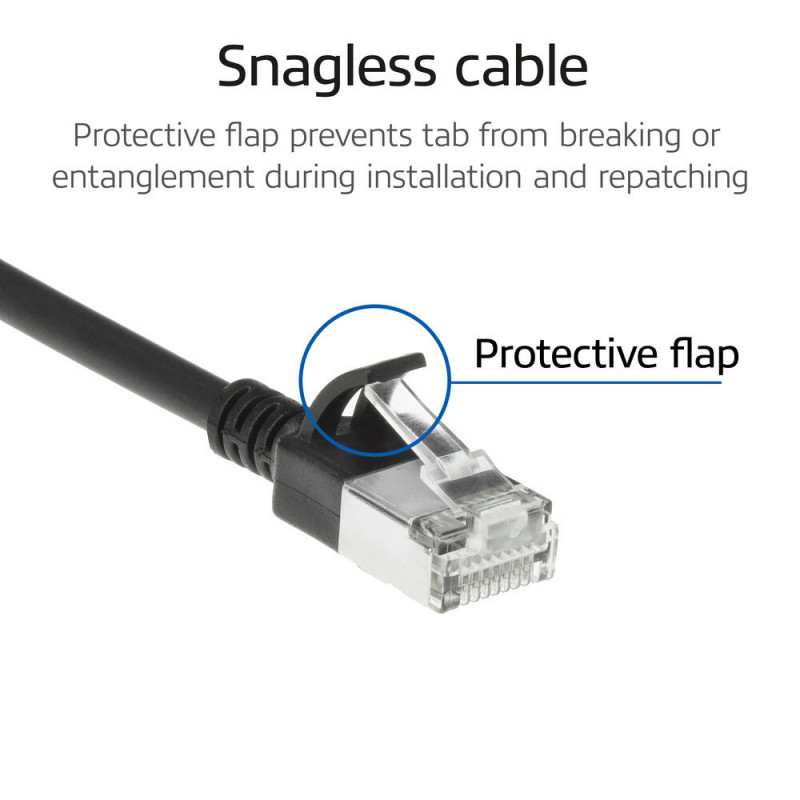 ACT musta 3 m LSZH S/FTP CAT6A Slimline patch-kaapeli snagless RJ45-liittimillä (DB7903)