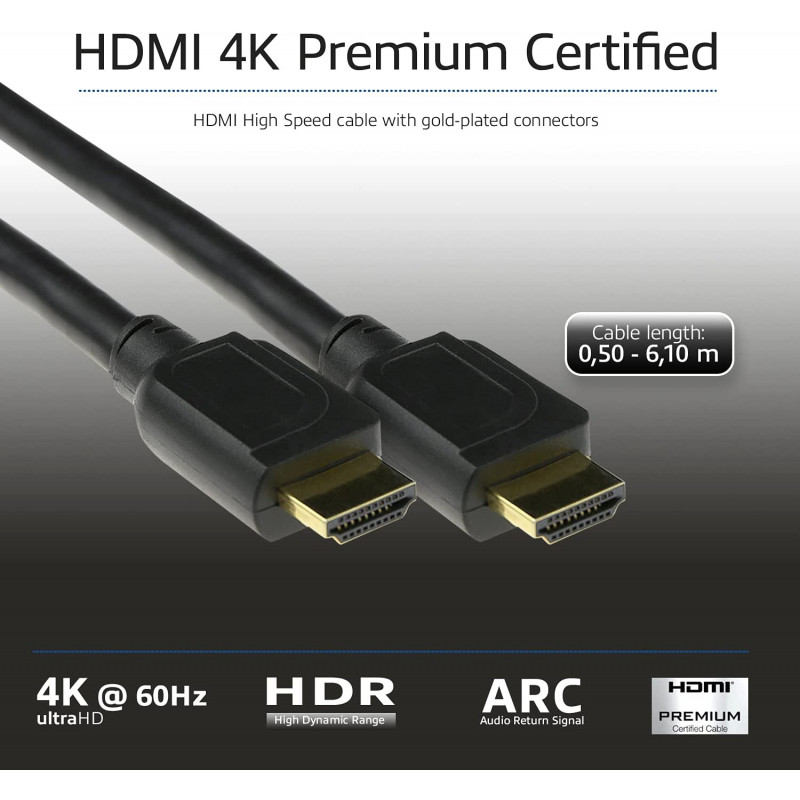 ACT AK3947 HDMI-kaapeli 6,1 m 4K 60 Hz HDR ARC 18 Gbps musta