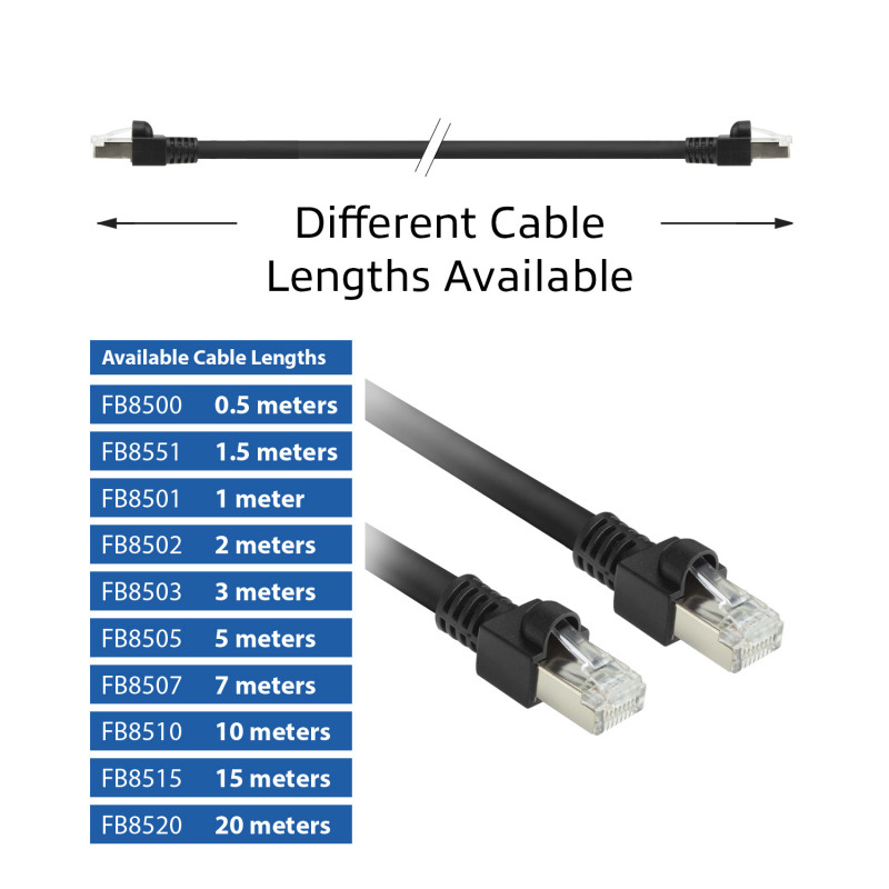 ACT FB8520 20 m S/FTP Cat.7 PUR-patchkaapeli, snagless RJ45, musta