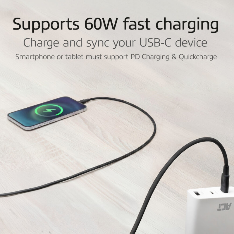 ACT USB 2.0 60W lataus-/datakaapeli USB-C - USB-C, musta, 1 metri (AC3082)