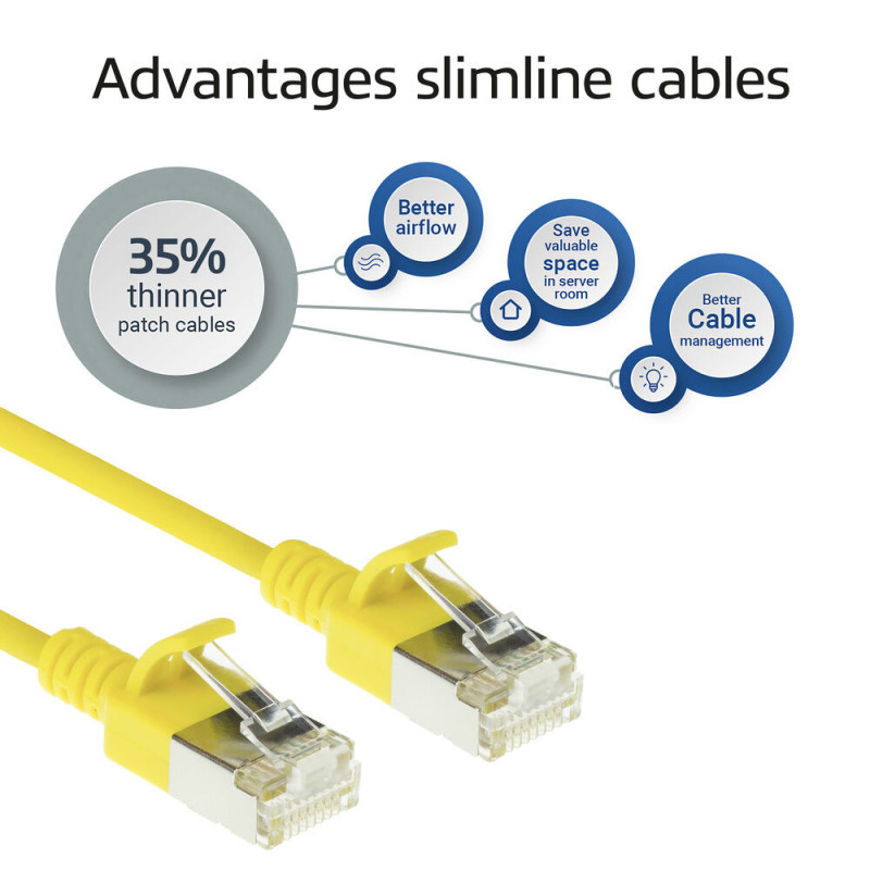 ACT keltainen 1m LSZH S/FTP CAT6A Slimline-patchkaapeli Snagless RJ45 (DB7801)