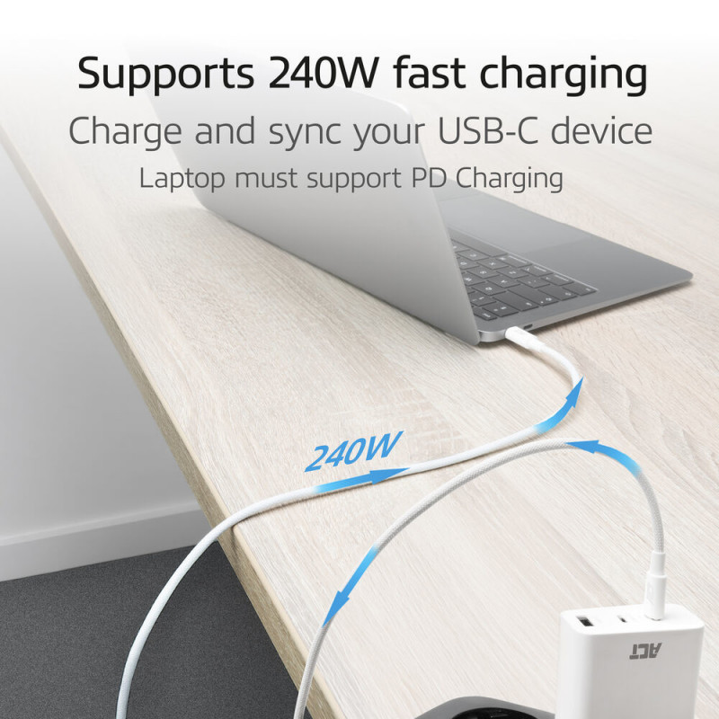 ACT USB 2.0 240W lataus-/datakaapeli USB-C - USB-C, valkoinen, 2 m (AC3085)