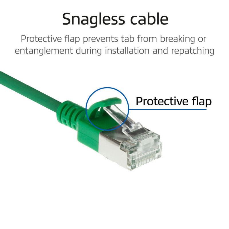 ACT vihreä 5 m LSZH S/FTP CAT6A Slimline patchkaapeli snagless RJ45-liittimillä (DB7705)