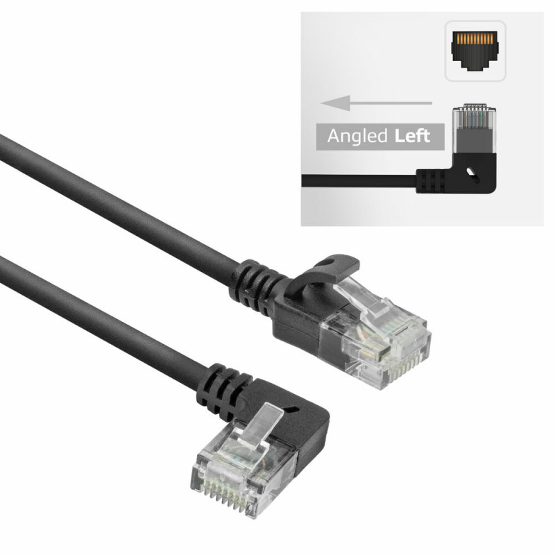 ACT DC1901 1m CAT6A U/UTP LSZH Slimline -verkkokaapeli, RJ45 90° kulma vasen suoraan, musta