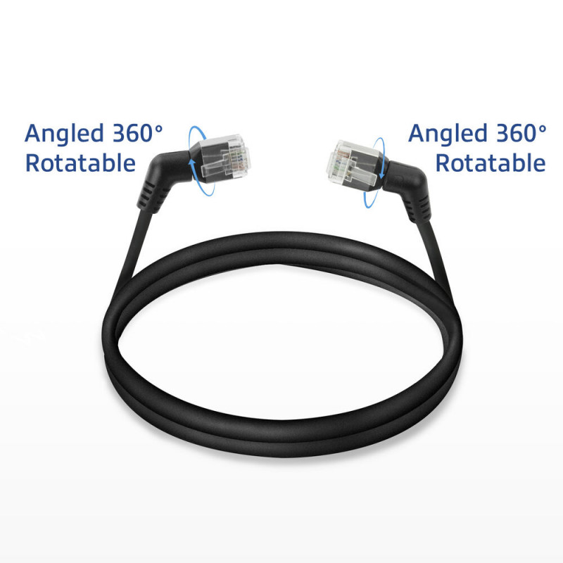 ACT DD1910 CAT6A U/FTP Slim -verkkokaapeli, 10m, musta, kulma 360° kääntyvä RJ45