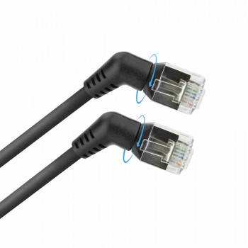ACT DD1900 musta 0,5 m U/FTP CAT6A Slimline -verkkokaapeli 360° kääntyvillä kulmaliittimillä RJ45