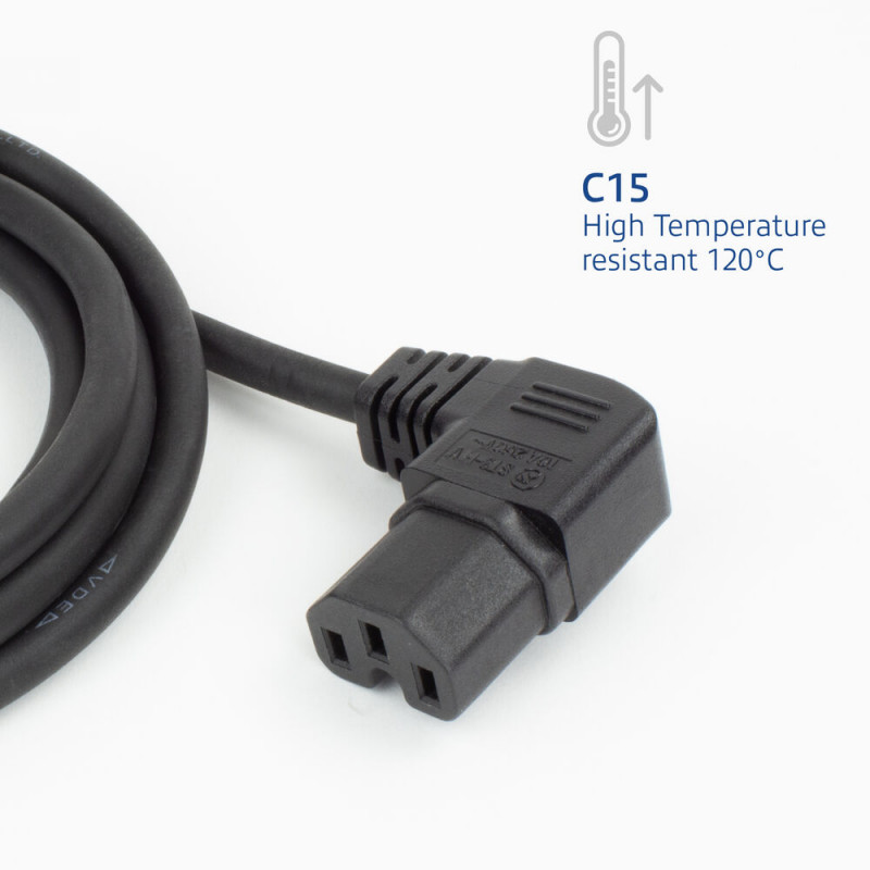ACT AK5349 virtakaapeli Schuko CEE 7/7 -pistoke kulma IEC C15 -liitäntä kulma oikea 1 m musta