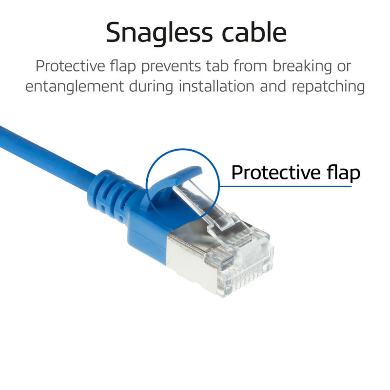 ACT sininen 3 m LSZH S/FTP CAT6A Slimline -verkkokaapeli Snagless RJ45 (DB7603)