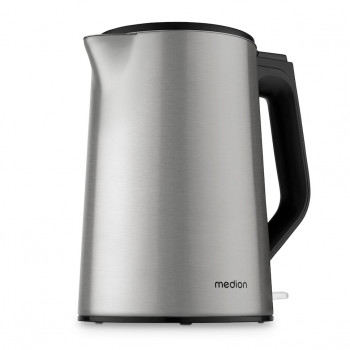 MEDION Life MD12105 kaksiseinäinen vedenkeitin 1,5 l 2200 W hopea Strix-säätimellä
