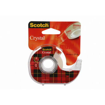 3M Scotch Crystal Clear teippi käsikelaimella, 19 mm x 15 m, läpinäkyvä, kevyt ja äänetön, 1 rulla 6-1915D