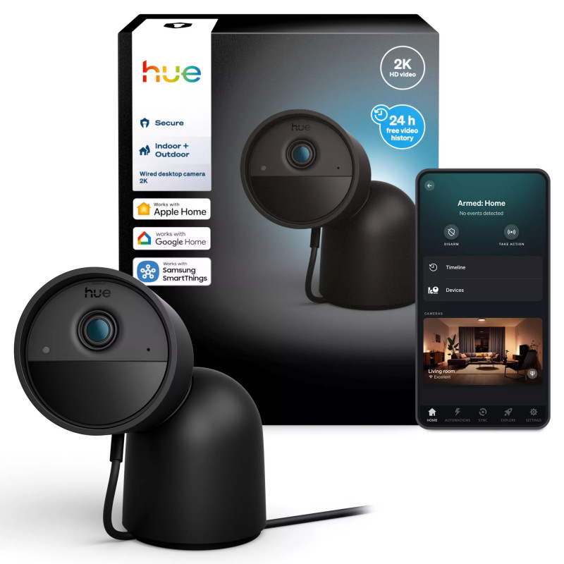 Philips Hue Secure Wired kamera jalustalla, 2K-videoresoluutio, musta