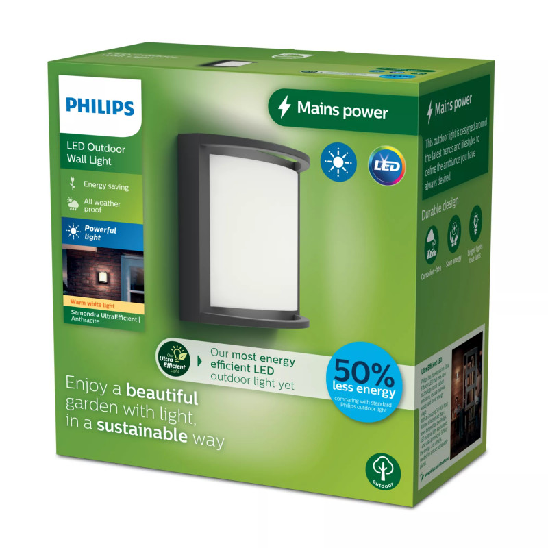 Philips Outdoor Ultra-Effiziente Samondra seinävalaisin 3,8W, 2700 Kelvin antrasiitti