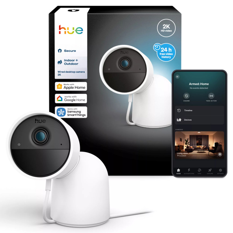 Philips Hue Secure johdollinen kamera jalustalla 2K videotarkkuus valkoinen