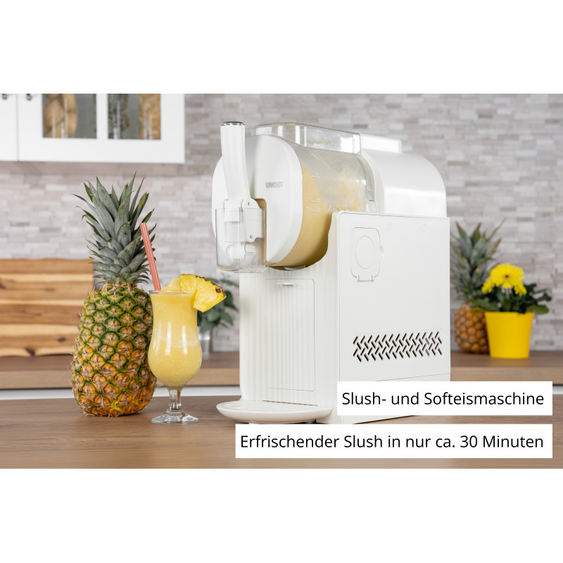 Unold 48965 Sofia 2-in-1 slush- ja pehmisjäätelökone, 1,5L, 150W, 5 ohjelmaa, musta