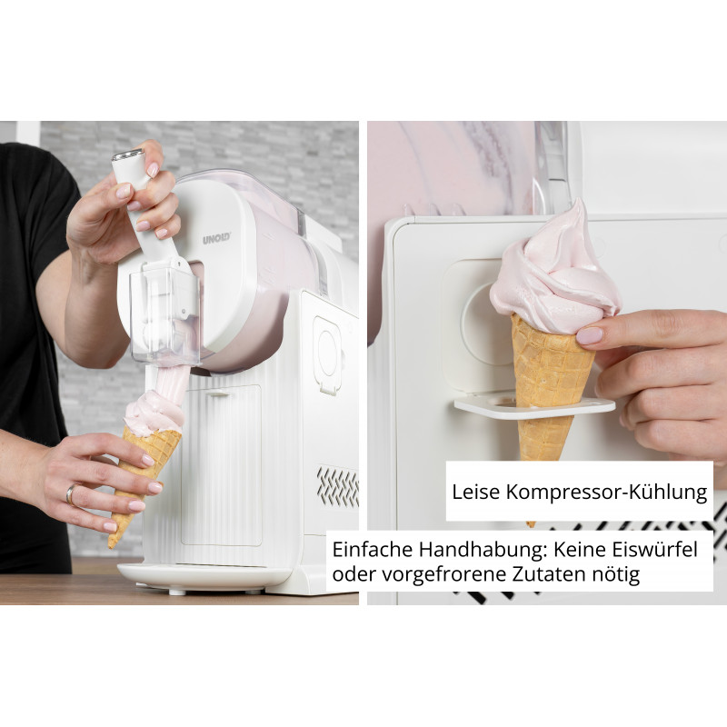 Unold 48965 Sofia 2-in-1 slush- ja pehmisjäätelökone, 1,5L, 150W, 5 ohjelmaa, musta