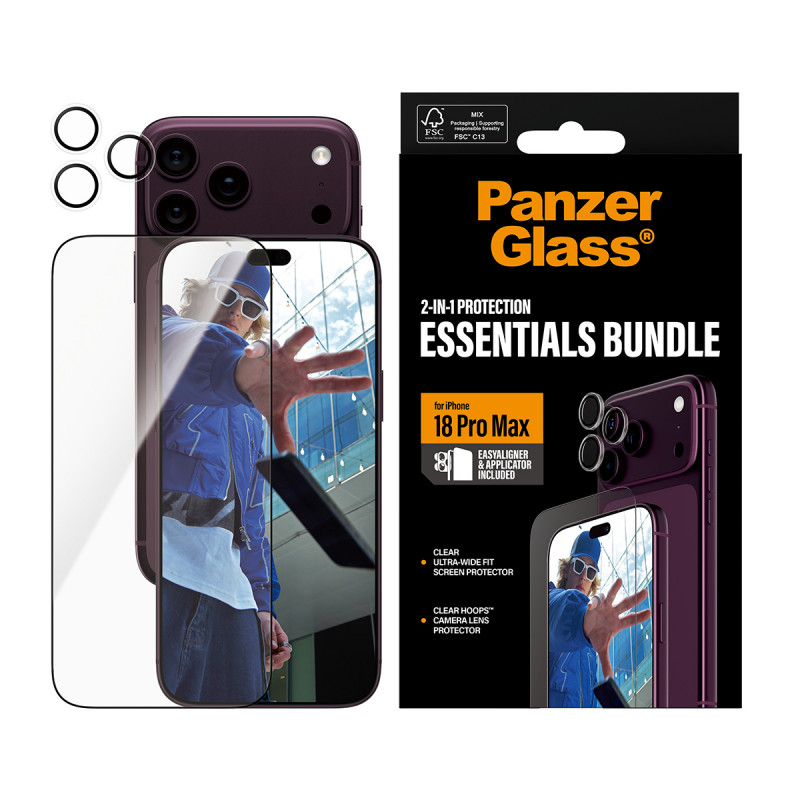 PanzerGlass 2-in-1 Essentials -paketti näytönsuojakalvo & kameraobjektiivinsuoja iPhone 18 Pro Max