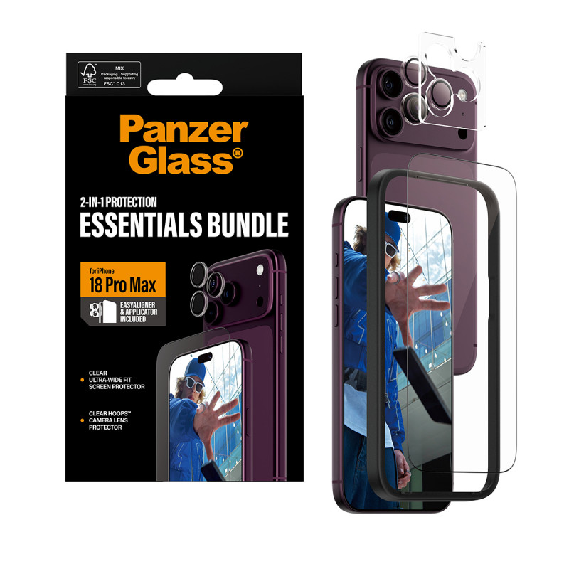 PanzerGlass 2-in-1 Essentials -paketti näytönsuojakalvo & kameraobjektiivinsuoja iPhone 18 Pro Max