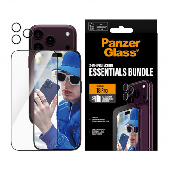 PanzerGlass Essentials 2-in-1 näytönsuoja ja kameran linssinsuoja iPhone 18 Pro -puhelimelle