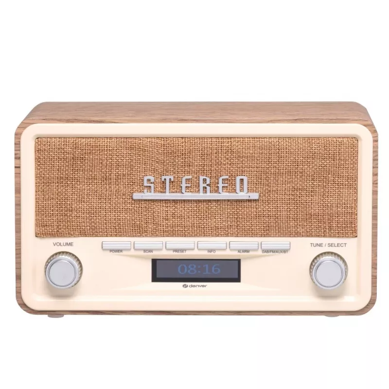Denver DAB-18LW DAB+/FM-retroradio, Bluetooth, vaalea puujäljitelmä