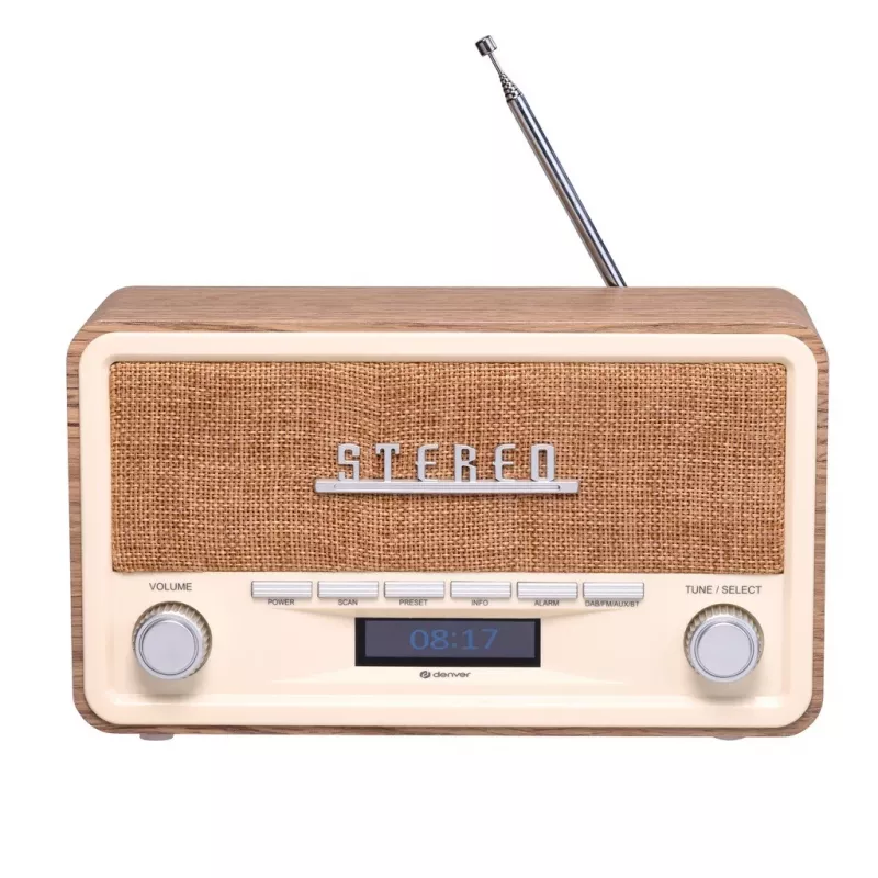 Denver DAB-18LW DAB+/FM-retroradio, Bluetooth, vaalea puujäljitelmä