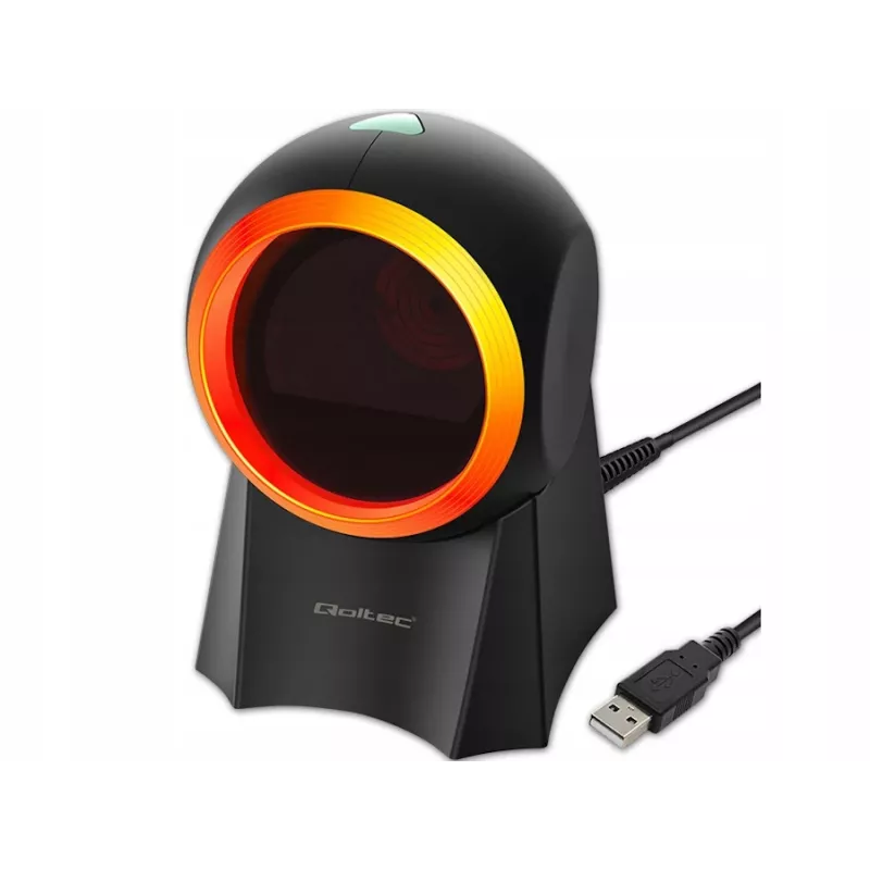Qoltec 50857 langallinen pöytäviivakoodinlukija, 1D/2D, QR, USB, 1,75 m johto