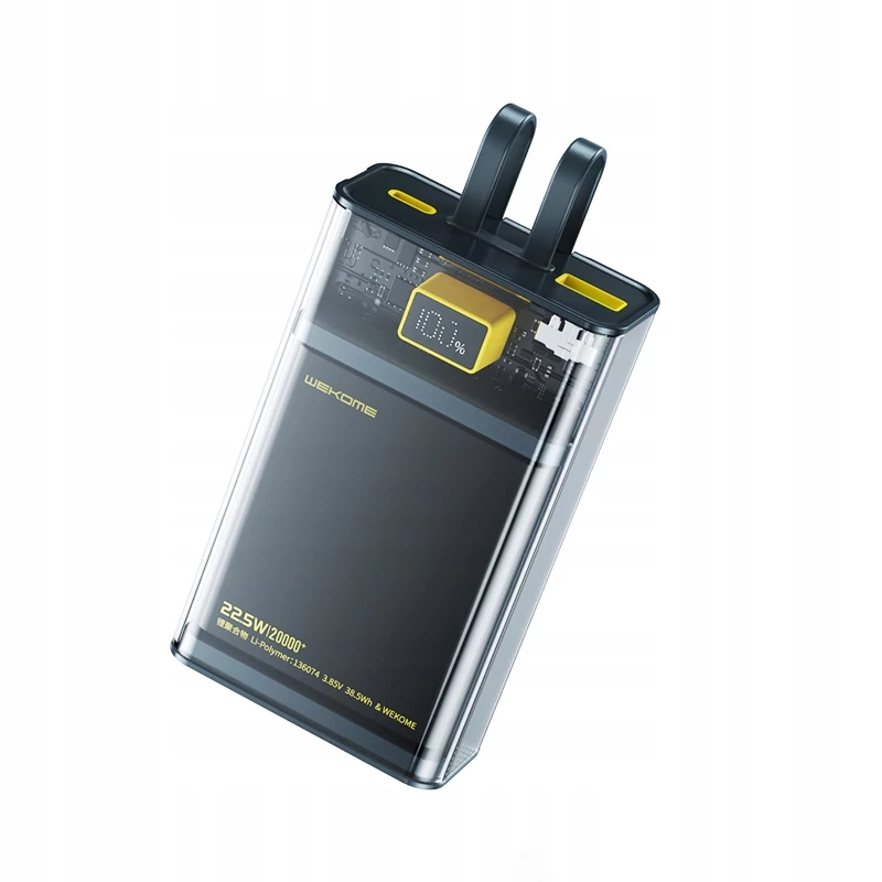 WEKOME WK-WP-325 Vanguard-sarjan varavirtalähde, 20000 mAh, sisäänrakennettu USB-C- ja Lightning-kaapeli, PD 20 W + QC 22,5 W